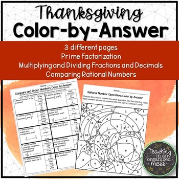 Preview of Thanksgiving Math Color by Number -- No Prep Thanksgiving Math Activity