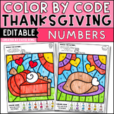 Thanksgiving Color by Number Recognition Worksheets Editab