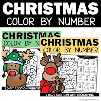 Preview of Christmas Color by Number 2 Digit Addition with and without Regrouping