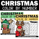 Christmas Color by Number 2 Digit Addition with and withou