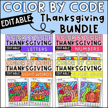 Preview of Thanksgiving Color by Sight Word, Letter, Number and Number Sense Activities