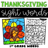 Thanksgiving Color by Sight Word with 1st Grade Words
