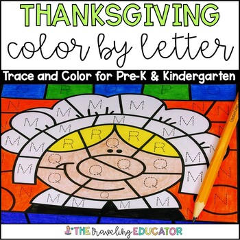 Preview of Thanksgiving Coloring Pages | Alphabet Color by Letter Worksheets