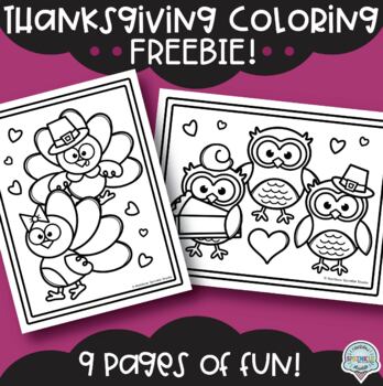 Thanksgiving Coloring Pages FREEBIE! by Rainbow Sprinkle Studio - Sasha