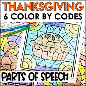 Preview of Thanksgiving Coloring Pages Parts of Speech Color by Number