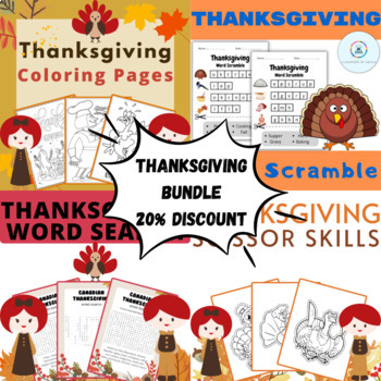 Thanksgiving BUNDLE - Coloring Pages, Word Search, Word Scramble ...