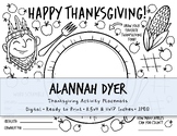 Thanksgiving Coloring Placemat, Thanksgiving Placemat, Hol
