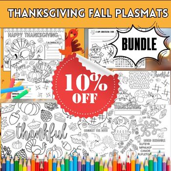 Preview of Thanksgiving  Coloring Placemats BUNDLE . Printable Activity Placements for kids