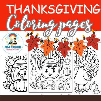 Preview of Thanksgiving Coloring pages and homeschool for kids themed around Thanksgiving