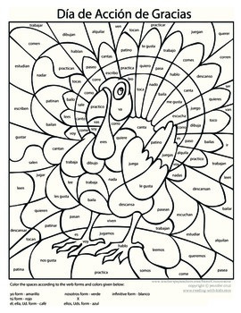 Preview of Spanish Thanksgiving Coloring - Present Tense
