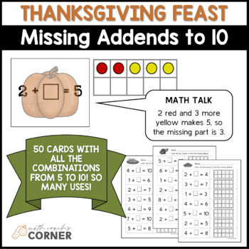 Preview of Thanksgiving Combinations to 10 with Missing Addends