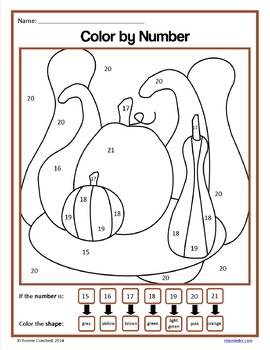 Thanksgiving Color by Number (kindergarten) Color by Number, Addition ...