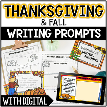 Preview of Thanksgiving Writing Prompts - w/ Digital Thanksgiving Writing Google Slides™