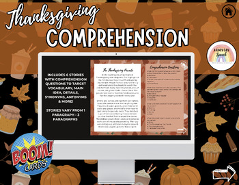 Preview of Thanksgiving Comprehension Speech Therapy Boom Cards