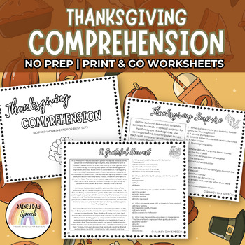 Preview of Thanksgiving Comprehension Worksheets No Prep Speech Therapy Resource