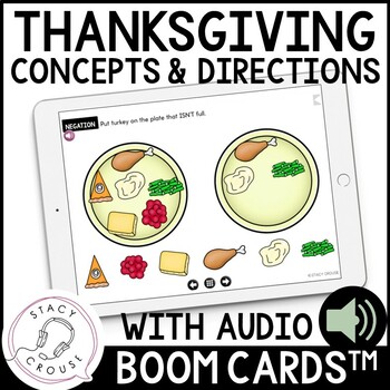 Preview of Thanksgiving Concepts and Following Directions BOOM CARDS™ for Speech Therapy