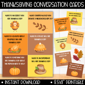 Thanksgiving Conversation Starter cards, Holiday Fall Gratitude Writing ...
