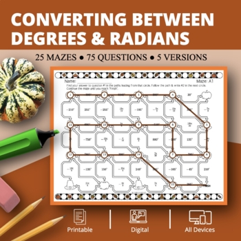 Preview of Thanksgiving: Converting Between Degrees and Radians Maze Activity