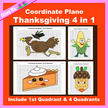 Preview of Thanksgiving Coordinate Plane Graphing Picture: Thanksgiving Bundle 4 in 1
