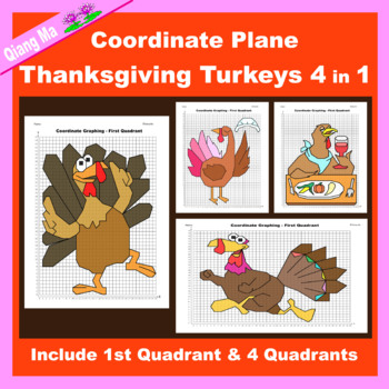 Preview of Thanksgiving Coordinate Plane Graphing Picture: Turkey Bundle 4 in 1