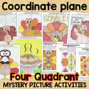 Preview of Thanksgiving Mystery Graphing Picture Activities in Four Quadrants BUNDLE