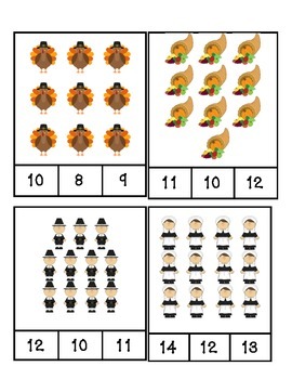 Thanksgiving - Math - Count And Clip Cards #1-24 By Prek Printables Shop