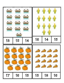 Thanksgiving - Math - Count and Clip Cards #1-24 by PreK Printables Shop
