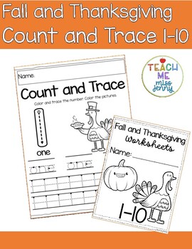 Preview of Thanksgiving Count and Trace- Number Tracing and Coloring