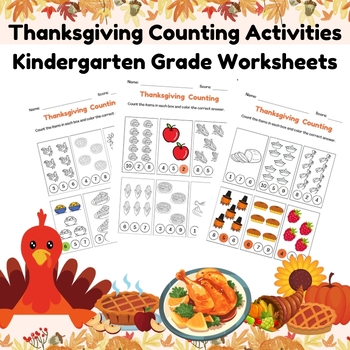 Preview of Thanksgiving Counting Activities Kindergarten Grade Worksheets