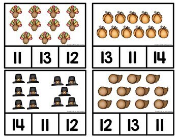 Thanksgiving Counting Clip Cards 1-12 by Linda's Loft for Little Learners