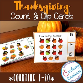 Preview of Thanksgiving Counting Interactive Task Cards Center