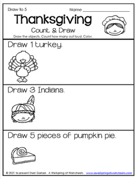 Thanksgiving Counting Worksheets for Kindergarten by A Wellspring of ...