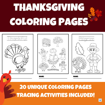 Thanksgiving Craft | 20 COLORING PAGES | PreK-1st Grade Activities