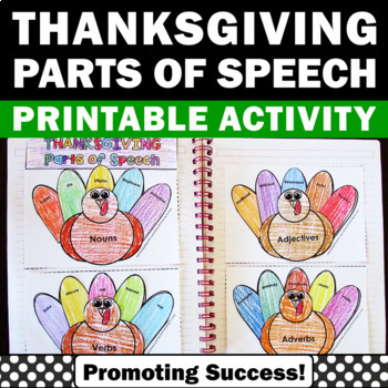 Preview of Thanksgiving ELA Craftivity Parts of Speech and Language Activities Grammar ESL