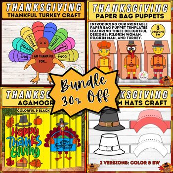 Preview of Thanksgiving Craft Bundle: Agamographs, Pilgrim Hats, Paper Bag Puppets, & More!