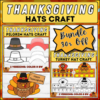 Preview of Thanksgiving Craft Bundle: DIY Pilgrim Hats and Turkey Crown Activities for Kids