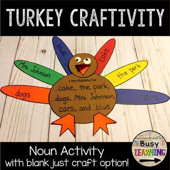 Preview of Thanksgiving Turkey Noun Craftivity Thankful Writing Activity Bulletin Board Art