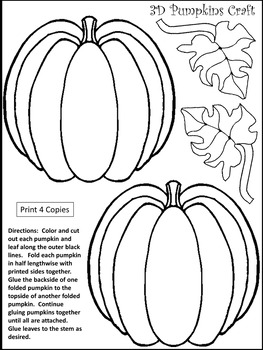 Thanksgiving Crafts: 3D Pumpkins Fall Craft Activity Packet - Color Version