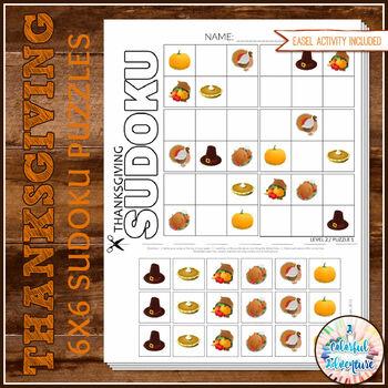 Preview of Thanksgiving Critical Thinking | 6x6 Sudoku Logic Puzzles | Fast Finisher