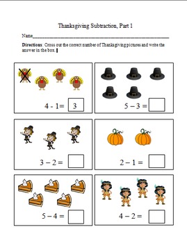 thanksgiving cross out subtraction worksheets by adrienne n tpt