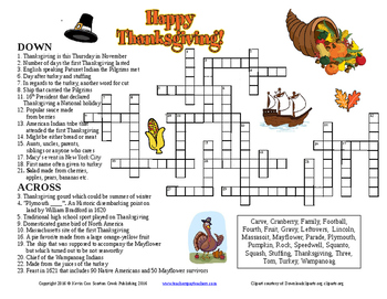 Thanksgiving Crossword by Scorton Creek Publishing Kevin Cox TPT