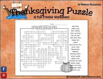Preview of Thanksgiving Crossword Puzzle