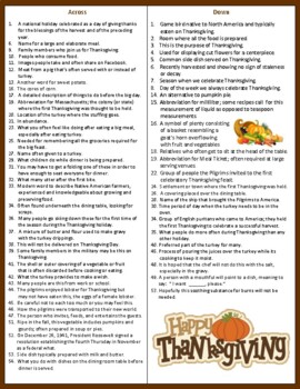 Thanksgiving Crossword Puzzle by My Learning Center TpT
