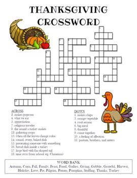 Thanksgiving Crossword Puzzle (Color and BW versions) by Celebration ...