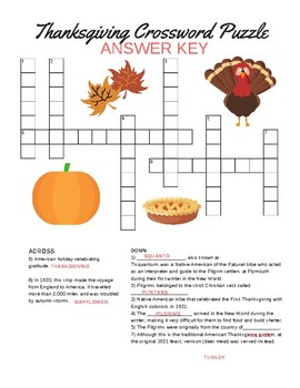 Thanksgiving Crossword Puzzle by Teacher's Edition | TpT