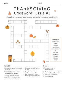 Thanksgiving Crossword Puzzle by Mr Teacher's | TPT