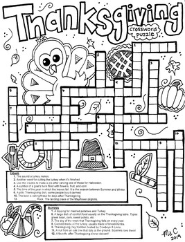 Download Thanksgiving Crossword Puzzle Coloring Sheet by Art with Ms C | TpT
