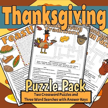 Preview of Thanksgiving Crossword Puzzle and Word Search Pack: Traditions, Fun Facts (PDF)