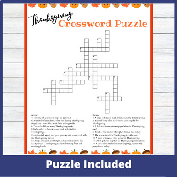 Thanksgiving Crossword Puzzle for Teachers, Staff, and Students | TPT