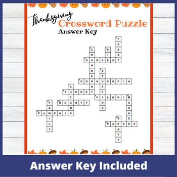 Thanksgiving Crossword Puzzle for Teachers, Staff, and Students | TPT